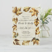 Gold Leaves Almond Beige Herfst Verloving Kaart (Staand voorkant)