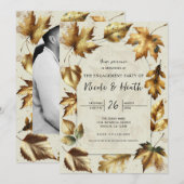 Gold Leaves Almond Beige Herfst Verloving Kaart (Voorkant / Achterkant)