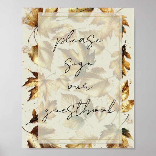 Gold Leaves Almond Beige Wedding Guestbook Sign Poster (Voorkant)