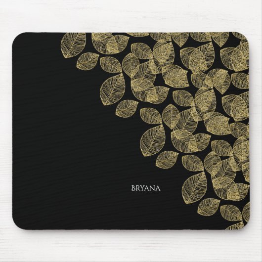 Gold Leaves Black Autumn Elegance Muismat (Voorkant)