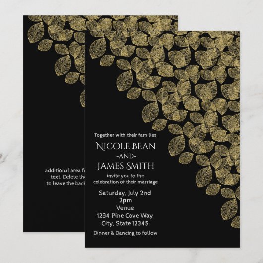 Gold Leaves Black Autumn Elegance Wedding Kaart (Voorkant / Achterkant)