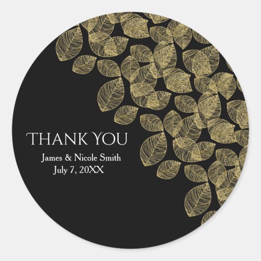 Gold Leaves Black Autumn Elegance Wedding Ronde Sticker (Voorkant)