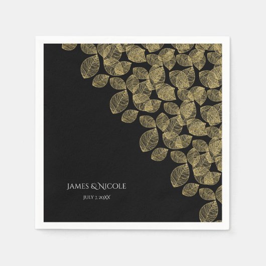 Gold Leaves Black Autumn Elegance Wedding Servet (Voorkant)