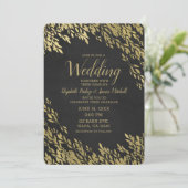 Gold Leaves & Black Chalk Chic Rustic Wedding Kaart (Staand voorkant)