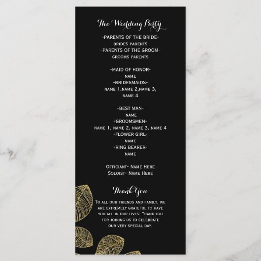 Gold Leaves Black Herfst Wedding Programma Programmakaart (Achterkant)