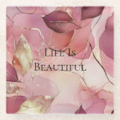 Gold Leaves Bourgogne Blush Pink Glazen Onderzetter (Voorkant)