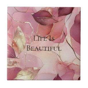 Gold Leaves Bourgogne Blush Pink Tegeltje