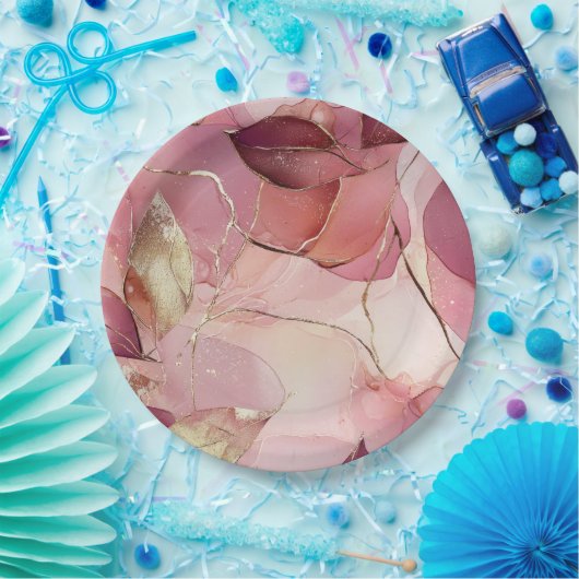 Gold Leaves Bourgogne Blush Roze Vrijgezellenfeest Papieren Bordje (Feest)