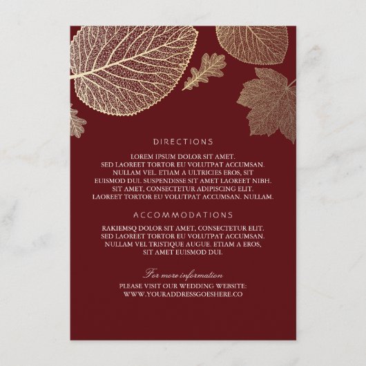 Gold Leaves Bourgogne Wedding Details - Informatie Informatiekaartje (Voorkant)