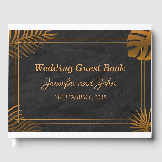 Gold Leaves en Geometric Lijst Tropical Wedding Gastenboek (Voorkant)