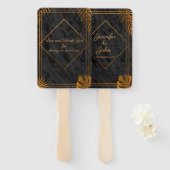 Gold Leaves en Geometric Lijst Tropical Wedding Handwaaier (Voorkant en achterkant)