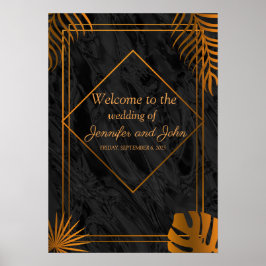 Gold Leaves en Geometric Lijst Tropical Wedding Poster