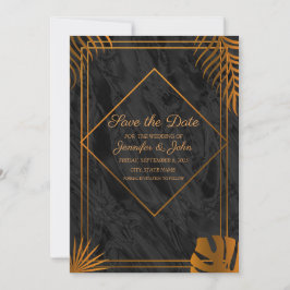 Gold Leaves en Geometric Lijst Tropical Wedding Save The Date