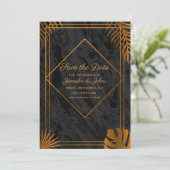 Gold Leaves en Geometric Lijst Tropical Wedding Save The Date (Staand voorkant)