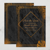 Gold Leaves en Geometric Lijst Tropical Wedding Save The Date (Voorkant / Achterkant)