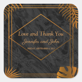 Gold Leaves en Geometric Lijst Tropical Wedding Vierkante Sticker