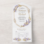 Gold Leaves en Lavender Floral Wedding All In One Uitnodiging (Binnen)