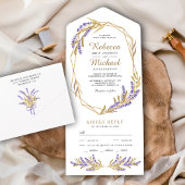Gold Leaves en Lavender Floral Wedding All In One Uitnodiging