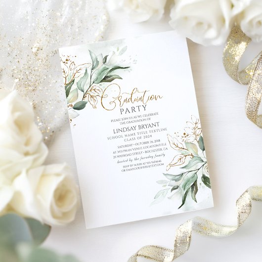 Gold Leaves Eucalyptus Greenery Cute Afstuderen Kaart