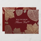 Gold Leaves Fall Wedding Bloemenmeisje Kaart (Voorkant / Achterkant)