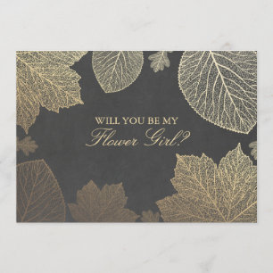 Gold Leaves Fall Wedding Bloemenmeisje Kaart
