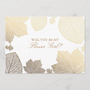 Gold Leaves Fall Wedding Bloemenmeisje Kaart