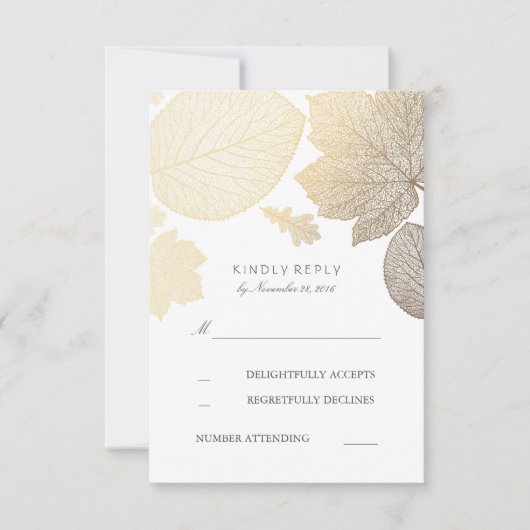 Gold Leaves Fall Wedding RSVP-kaarten RSVP Kaartje (Voorkant)
