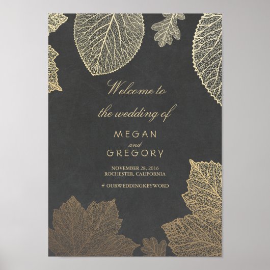 Gold Leaves Fall Weduwen Welkomstteken Poster (Voorkant)