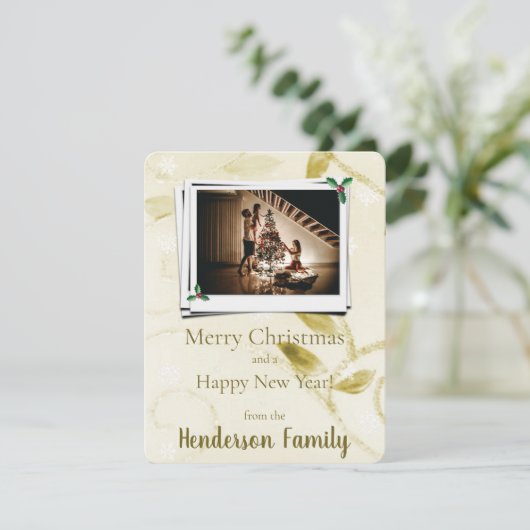 Gold Leaves Flat Holiday-fotokaart Feestdagenkaart (Staand voorkant)