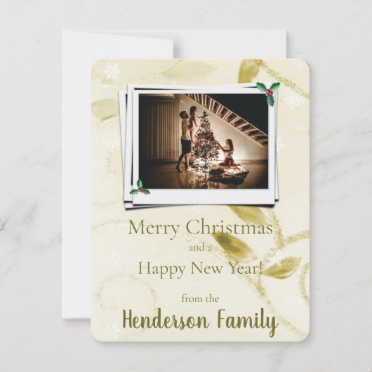 Gold Leaves Flat Holiday-fotokaart Feestdagenkaart (Voorkant)