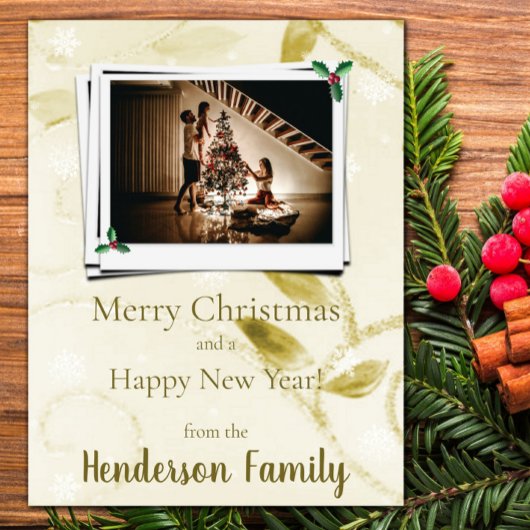 Gold Leaves Flat Holiday-fotokaart Feestdagenkaart