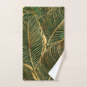 Gold Leaves Forest Green Elegant Pattern Bad Handdoek (Handdoek)