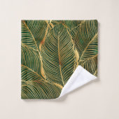 Gold Leaves Forest Green Elegant Pattern Bad Handdoek (Wasdoekje)
