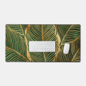 Gold Leaves Forest Green Elegant Pattern Bureaumat (Keyboard & Muis)