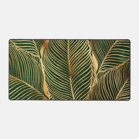 Gold Leaves Forest Green Elegant Pattern Bureaumat (Voorkant)