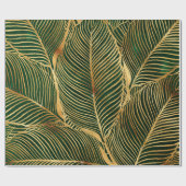 Gold Leaves Forest Green Elegant Pattern Cadeaupapier (Vlak)