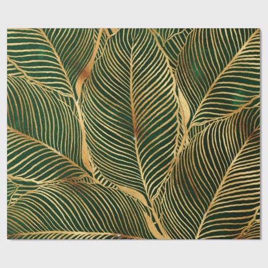 Gold Leaves Forest Green Elegant Pattern Cadeaupapier (Vlak)