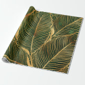 Gold Leaves Forest Green Elegant Pattern Cadeaupapier (Uitgerold)