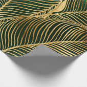 Gold Leaves Forest Green Elegant Pattern Cadeaupapier (Hoek)