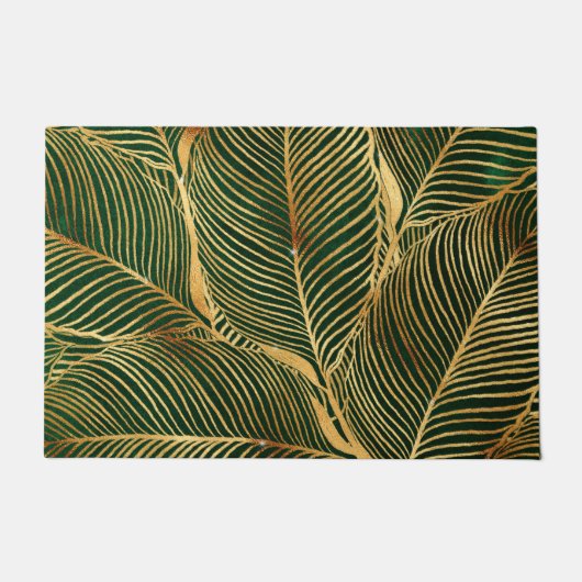 Gold Leaves Forest Green Elegant Pattern Deurmat (Voorkant)