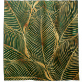 Gold Leaves Forest Green Elegant Pattern Douchegordijn (Voorkant)