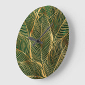 Gold Leaves Forest Green Elegant Pattern Grote Klok (Hoek)