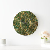 Gold Leaves Forest Green Elegant Pattern Grote Klok (Huis)