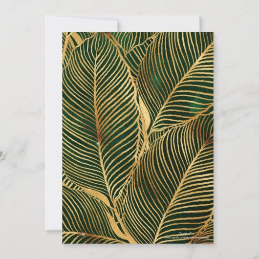 Gold Leaves Forest Green Elegant Pattern Kaart (Achterkant)
