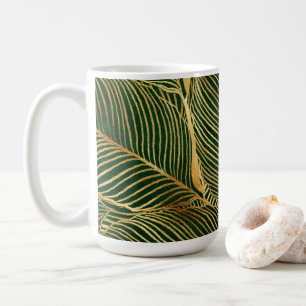 Gold Leaves Forest Green Elegant Pattern Koffiemok