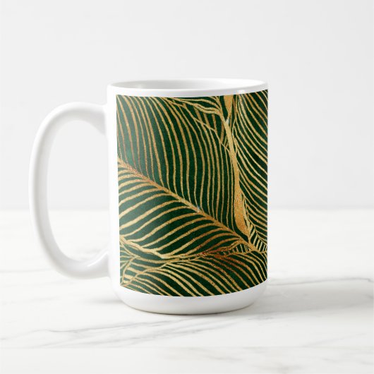 Gold Leaves Forest Green Elegant Pattern Koffiemok (Links)
