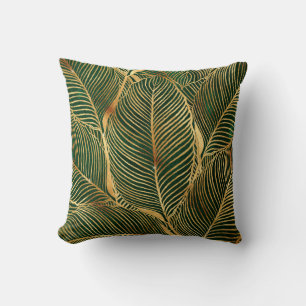 Gold Leaves Forest Green Elegant Pattern Kussen