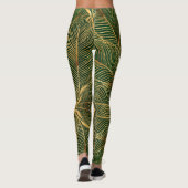 Gold Leaves Forest Green Elegant Pattern Leggings (Achterkant)
