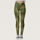 Gold Leaves Forest Green Elegant Pattern Leggings (Voorkant)