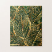 Gold Leaves Forest Green Elegant Pattern Legpuzzel (Verticaal)